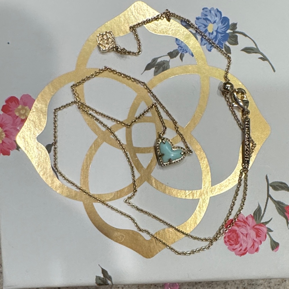 Kendra Scott Gold Necklace with Blue Heart Pendant